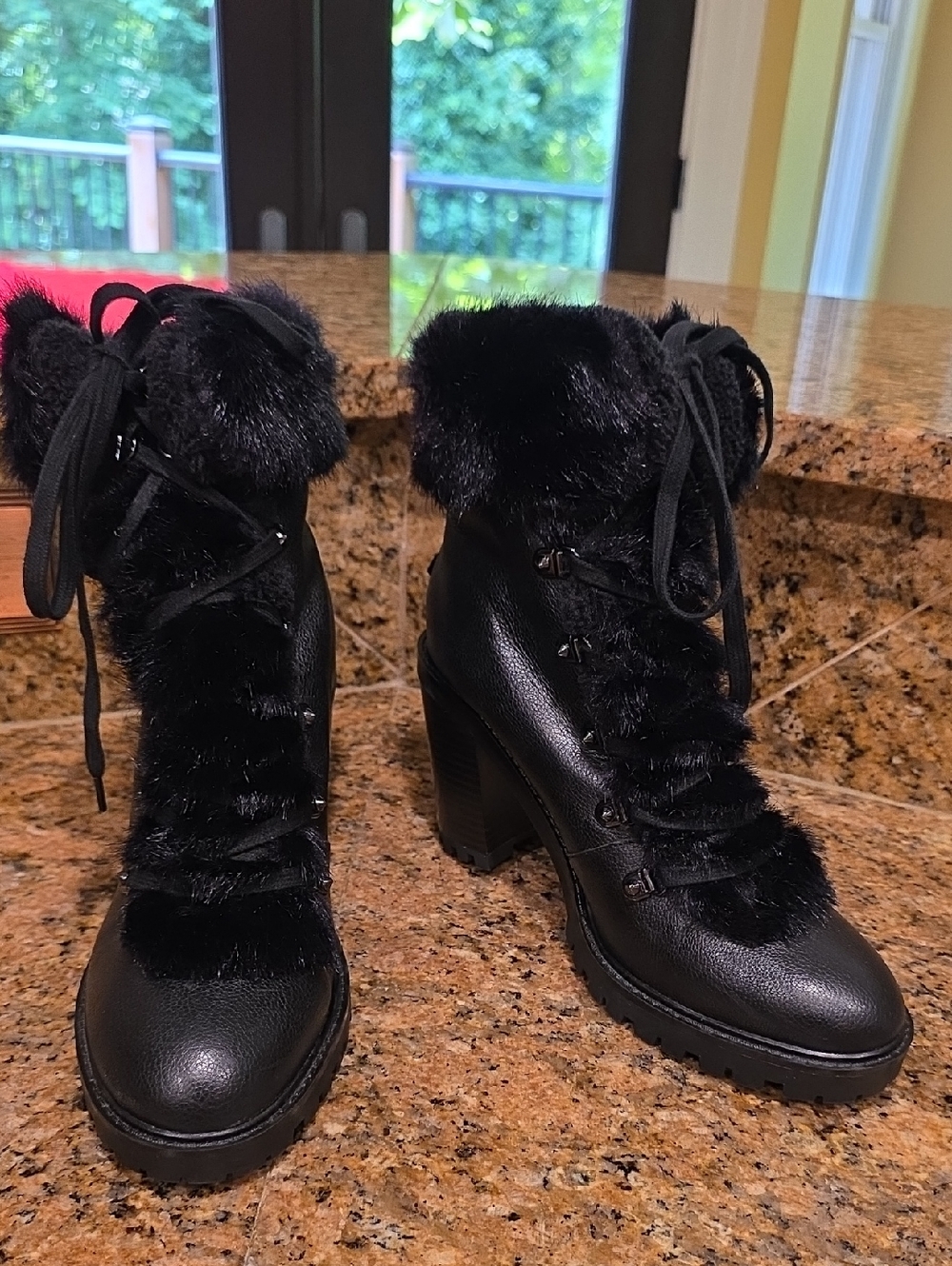 Guess Faux Fur Lined Block Heel Boots - SZ 10